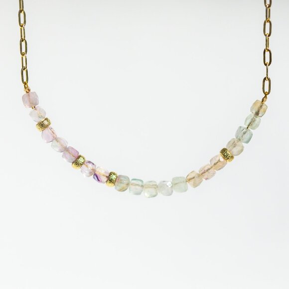 Fluorite Gemstone Necklace Lavender color healing Crystal gift Non-tarnish gold - Picture 9 of 13